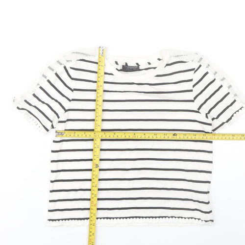 Topshop Women’s White Striped Crochet Trim T-Shirt Size 8