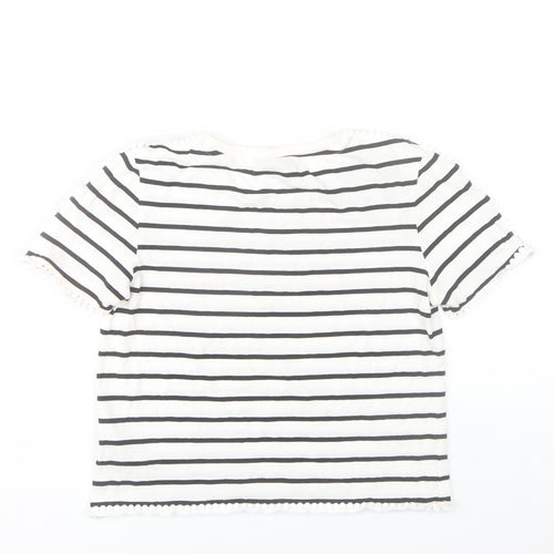 Topshop Women’s White Striped Crochet Trim T-Shirt Size 8