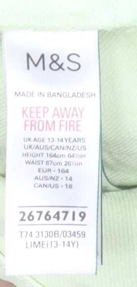 Marks and Spencer Girls Green Cut-Off Denim Shorts Size 13-14Y