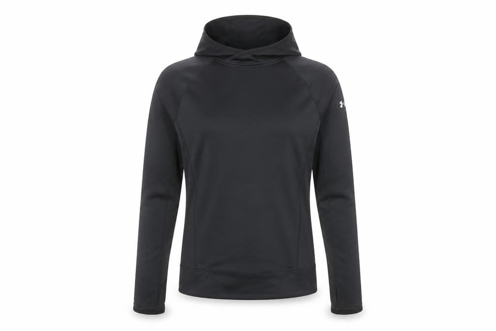 Front view of Under Armour women’s black xs pullover hoodie coldgear fitted activewear