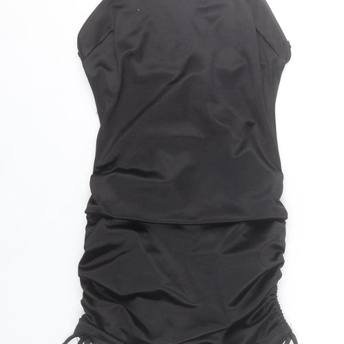 Saint Genies Women’s Black Mini Bodycon Dress Size 6 Ruched Strappy