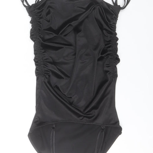Saint Genies Women’s Black Mini Bodycon Dress Size 6 Ruched Strappy