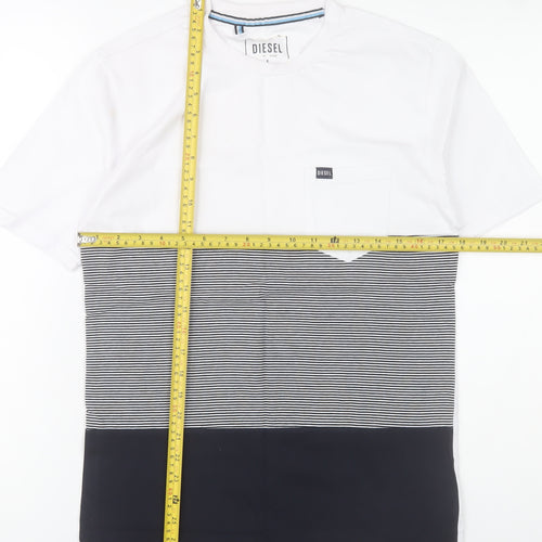 Diesel Men’s White Black Striped Colourblock Cotton T-Shirt S