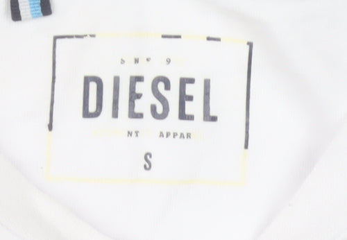 Diesel Men’s White Black Striped Colourblock Cotton T-Shirt S