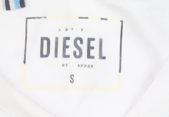 Diesel Men’s White Black Striped Colourblock Cotton T-Shirt S