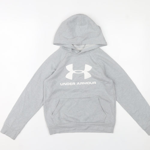 Under Armour Boys Grey Pullover Hoodie Size 8 Years Logo Sportswear