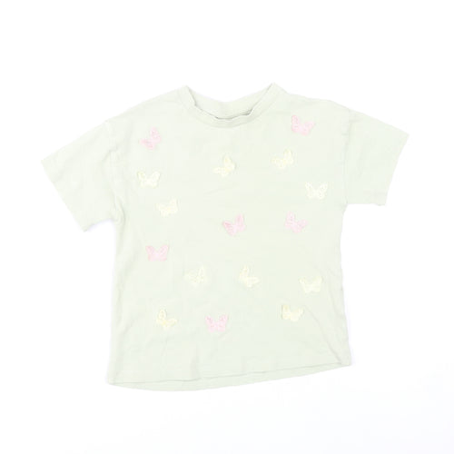 Next Girls Green Butterfly Embroidered Cotton T-Shirt 4 Years