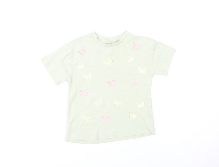 Next Girls Green Butterfly Embroidered Cotton T-Shirt 4 Years