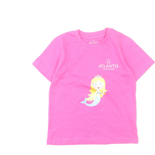 Atlantis Girls Pink Mermaid Graphic Cotton T-Shirt 5-6 Years