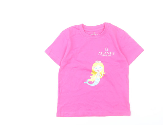 Atlantis Girls Pink Mermaid Graphic Cotton T-Shirt 5-6 Years
