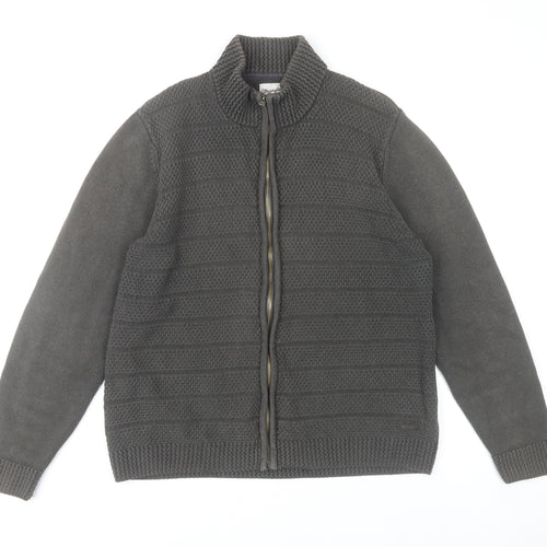 Wrangler Men's Grey XL Full Zip Cotton Knit Jumper High Neck