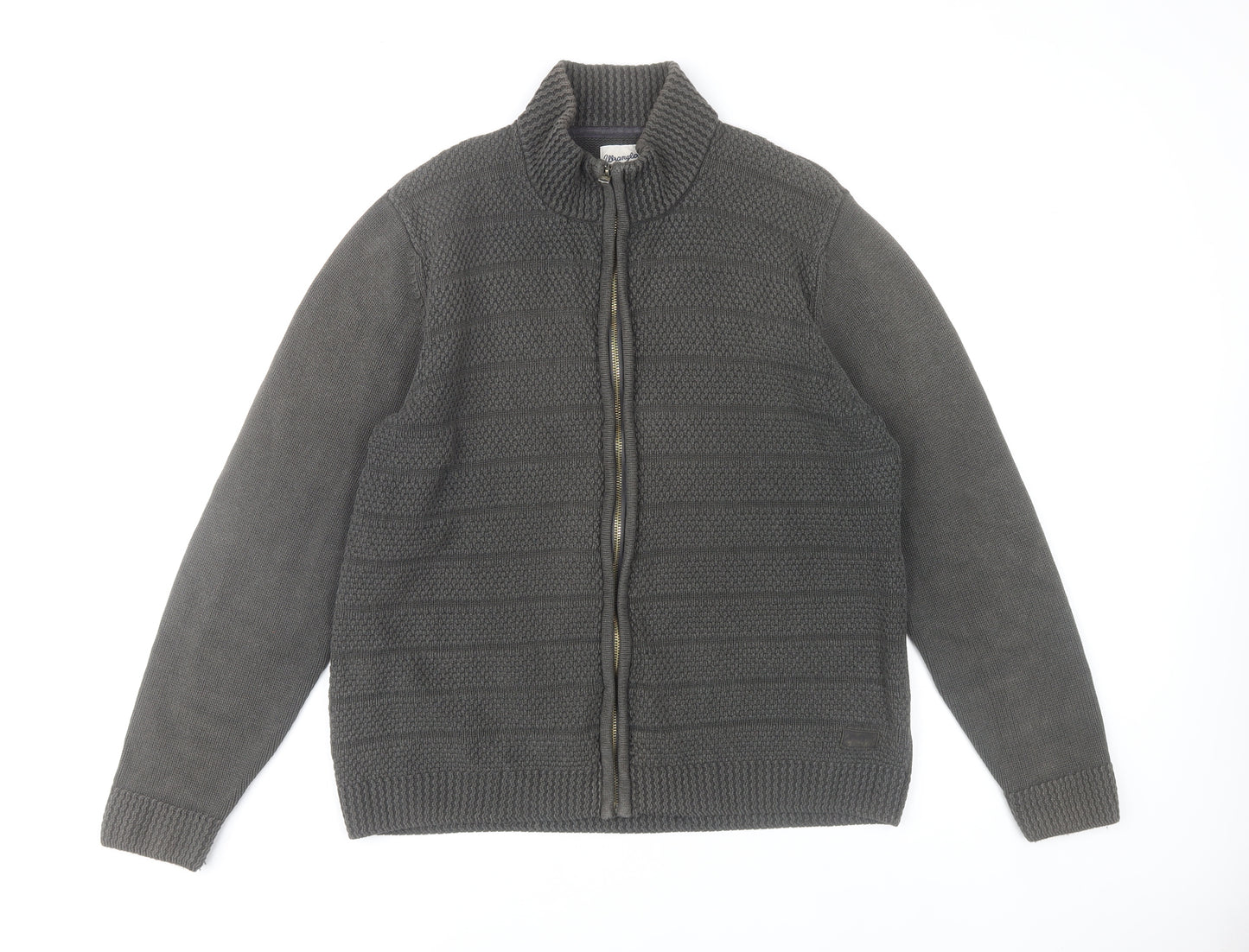 Wrangler Men's Grey XL Full Zip Cotton Knit Jumper High Neck