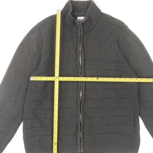 Wrangler Men's Grey XL Full Zip Cotton Knit Jumper High Neck