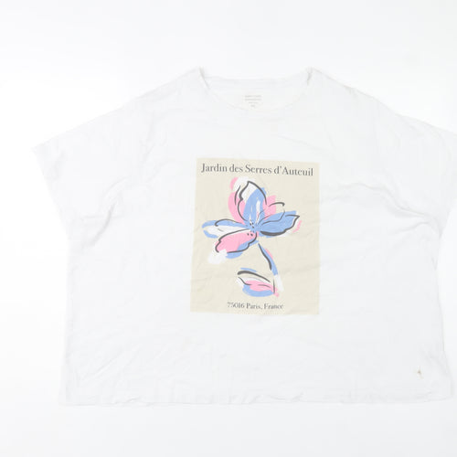 Dunnes Stores Womens White Floral Print Cotton T-Shirt 2XL