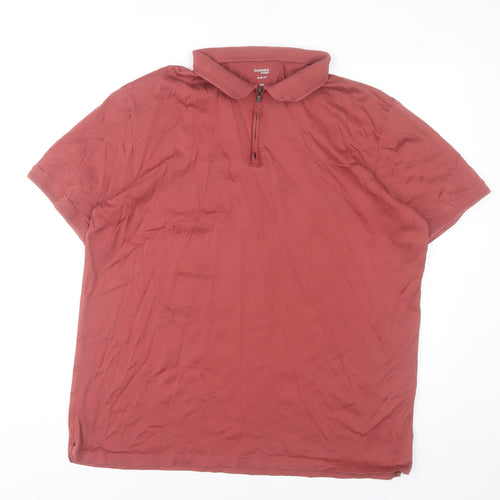 Dunnes Stores Men’s Red 2XL Cotton Polo Shirt Short Sleeve Zip Neck