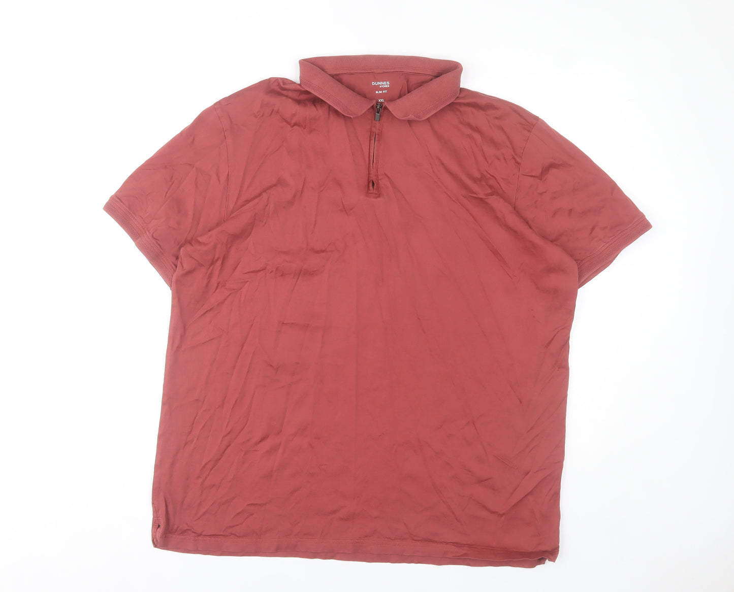 Dunnes Stores Men’s Red 2XL Cotton Polo Shirt Short Sleeve Zip Neck