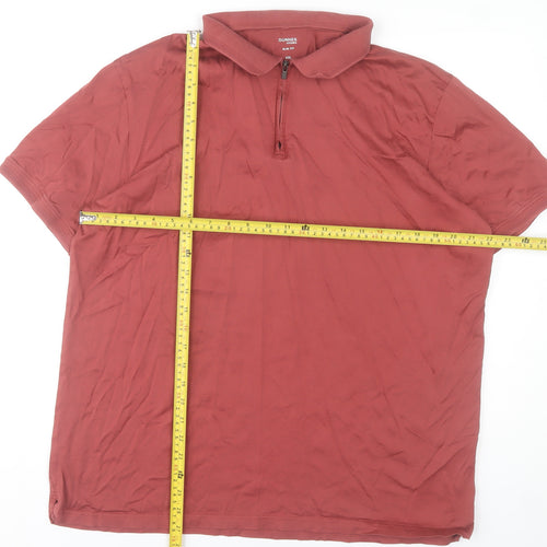 Dunnes Stores Men’s Red 2XL Cotton Polo Shirt Short Sleeve Zip Neck