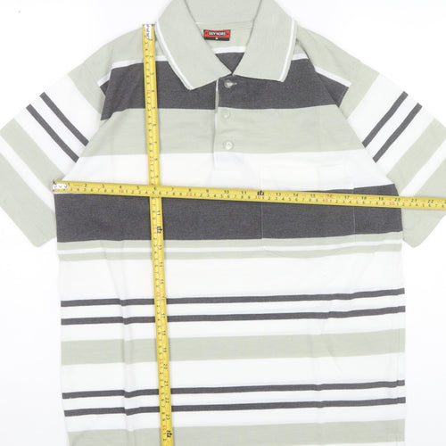 Guv'nors Men's Green Striped Polo Shirt Size M Short Sleeve Casual