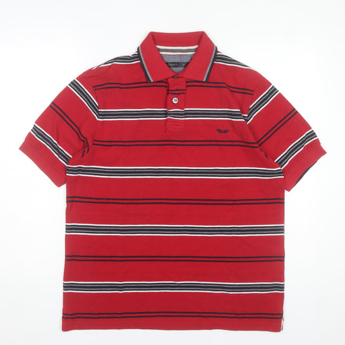 Dunnes Men’s Red Striped Polo Shirt Size M Short Sleeve Cotton Blend