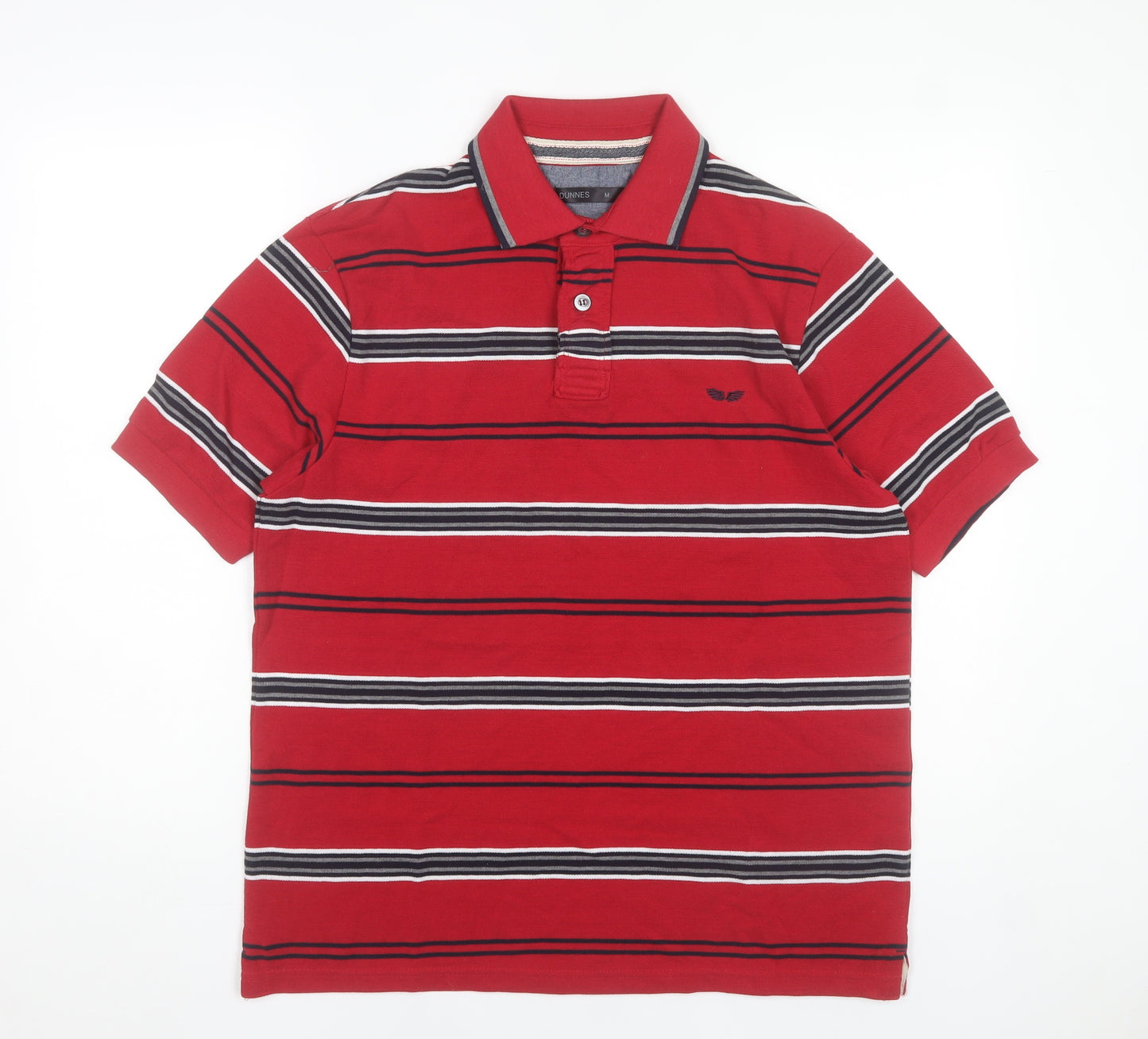 Dunnes Men’s Red Striped Polo Shirt Size M Short Sleeve Cotton Blend