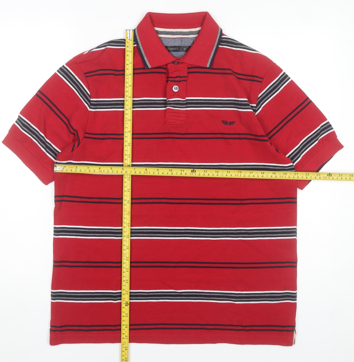 Dunnes Men’s Red Striped Polo Shirt Size M Short Sleeve Cotton Blend