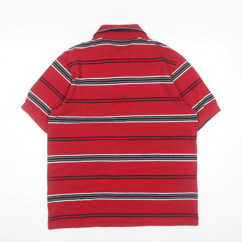 Dunnes Men’s Red Striped Polo Shirt Size M Short Sleeve Cotton Blend