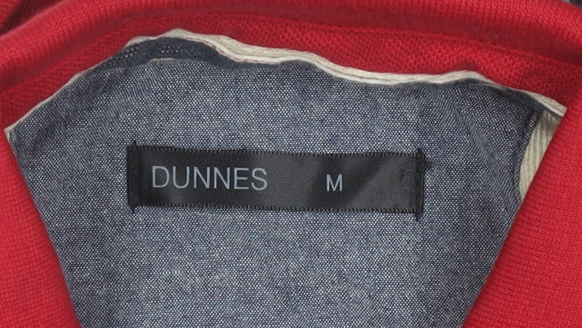Dunnes Men’s Red Striped Polo Shirt Size M Short Sleeve Cotton Blend