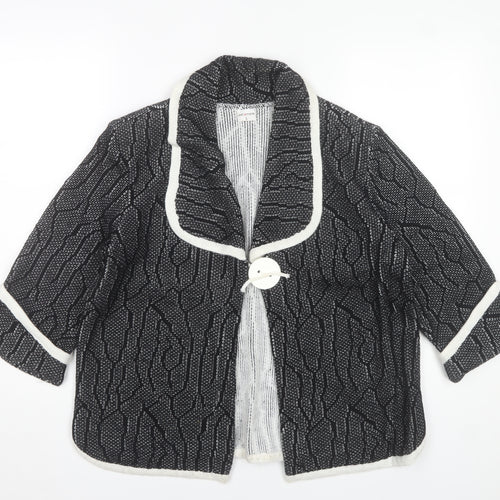 Dexter Womens Black Geometric Knit Cardigan L 3/4 Sleeve