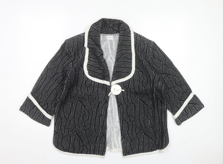 Dexter Womens Black Geometric Knit Cardigan L 3/4 Sleeve