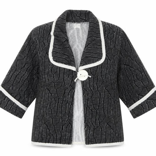 Dexter Womens Black Geometric Knit Cardigan L 3/4 Sleeve