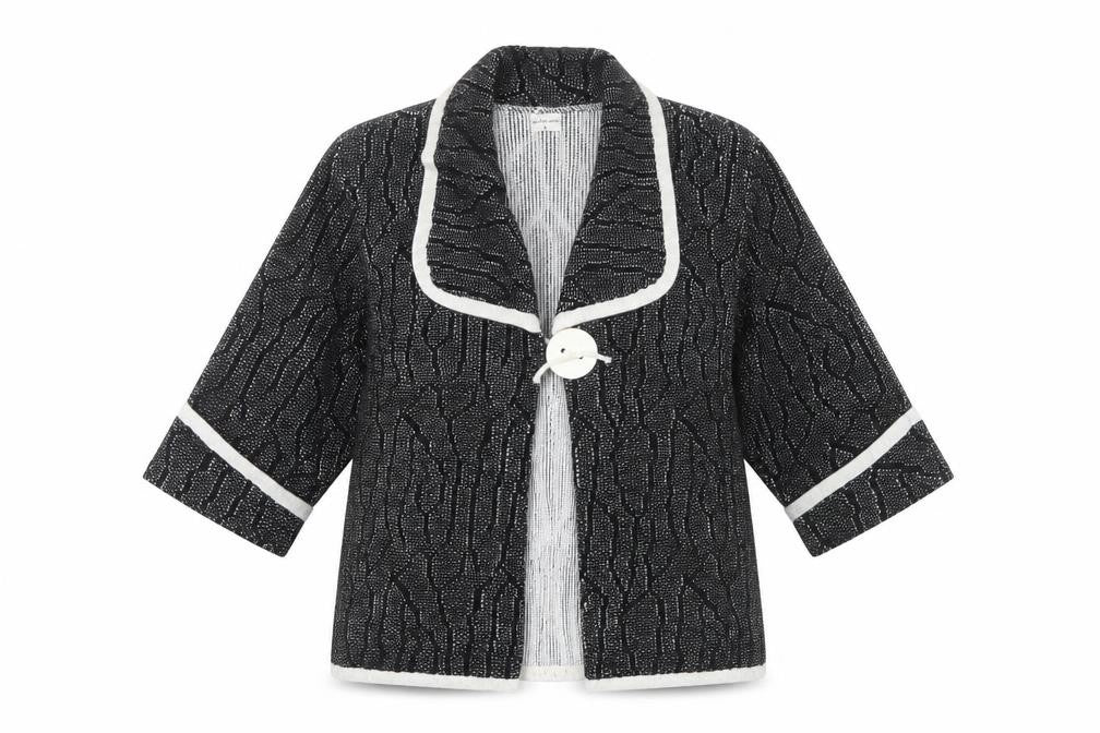 Dexter Womens Black Geometric Knit Cardigan L 3/4 Sleeve