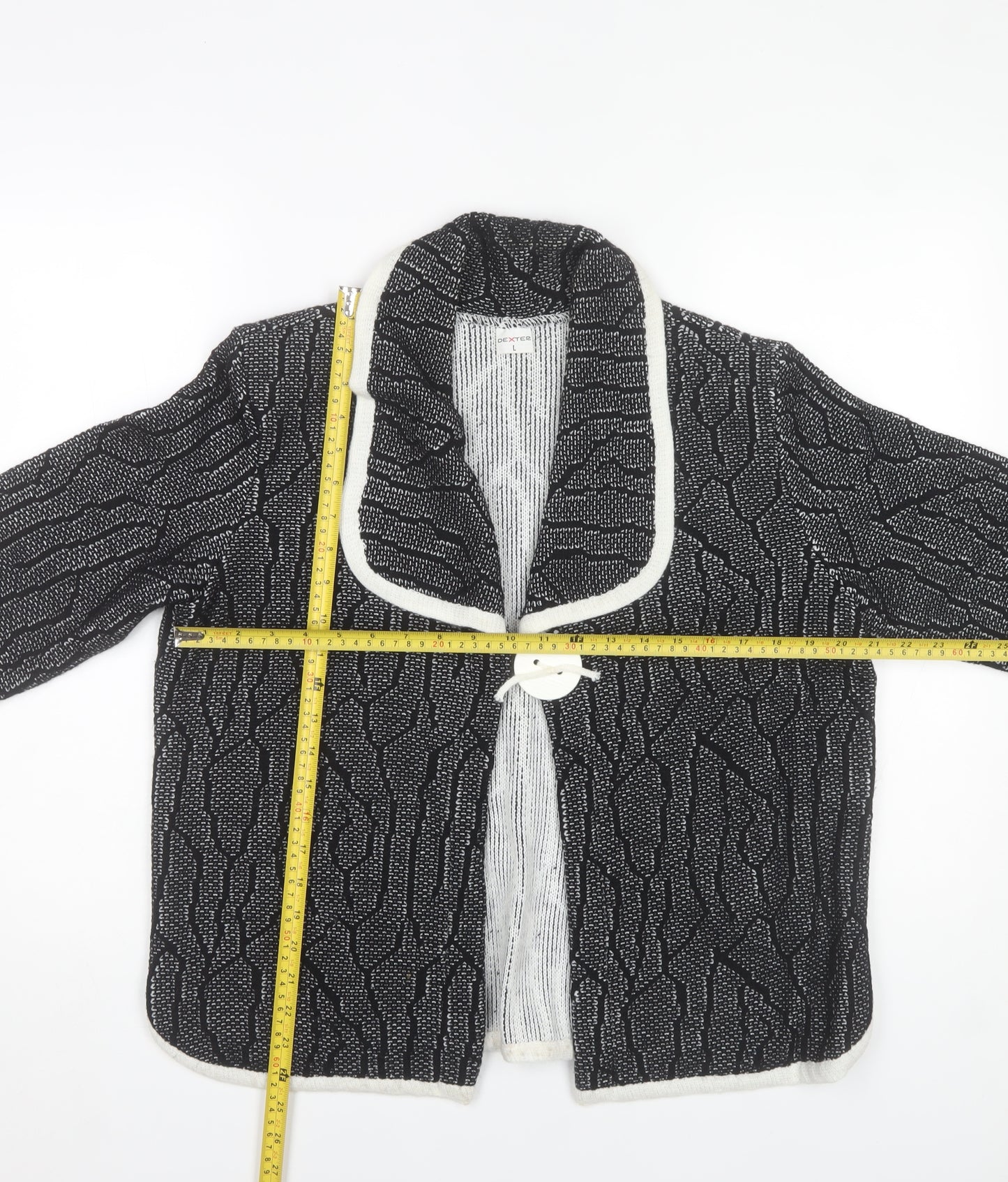 Dexter Womens Black Geometric Knit Cardigan L 3/4 Sleeve