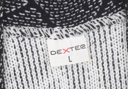 Dexter Womens Black Geometric Knit Cardigan L 3/4 Sleeve