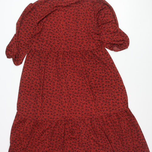 Zara Women Red Floral Puff Sleeve A-Line Knee Dress Size 12