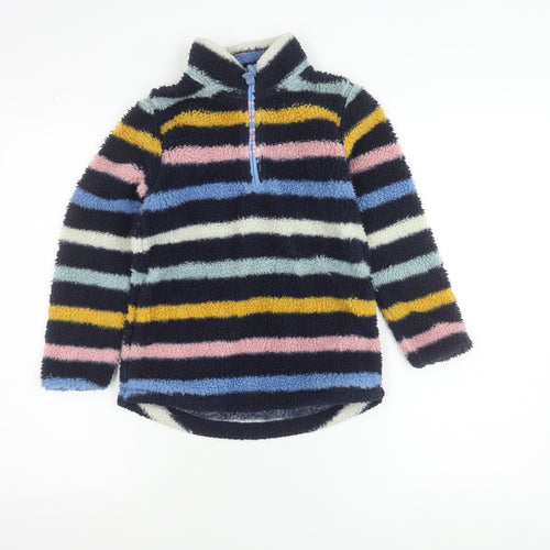 FatFace Girls Multicoloured Striped Fleece Sweatshirt 8-9Y Pullover 1/4 Zip