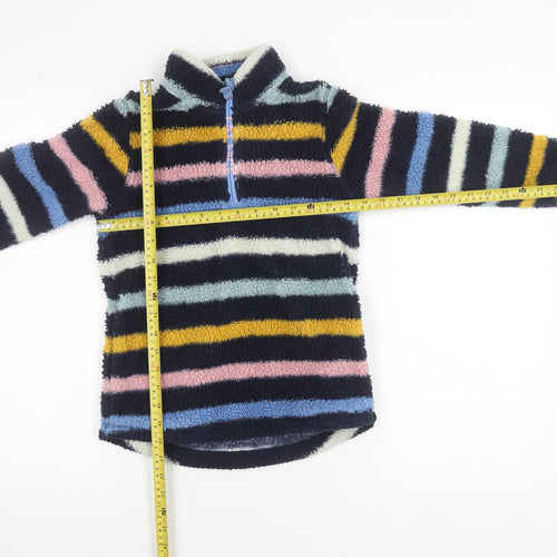 FatFace Girls Multicoloured Striped Fleece Sweatshirt 8-9Y Pullover 1/4 Zip