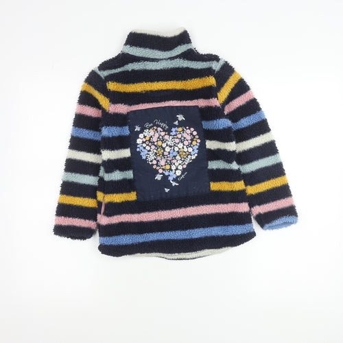 FatFace Girls Multicoloured Striped Fleece Sweatshirt 8-9Y Pullover 1/4 Zip