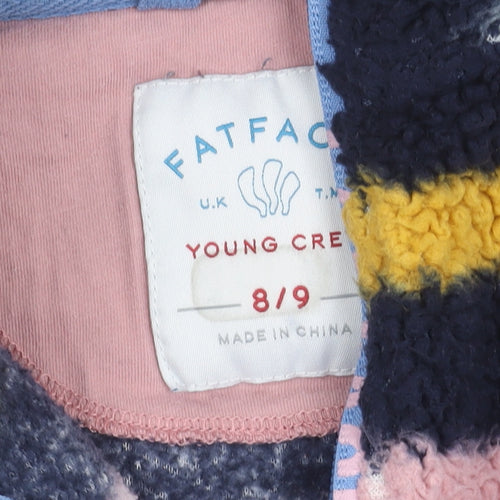 FatFace Girls Multicoloured Striped Fleece Sweatshirt 8-9Y Pullover 1/4 Zip