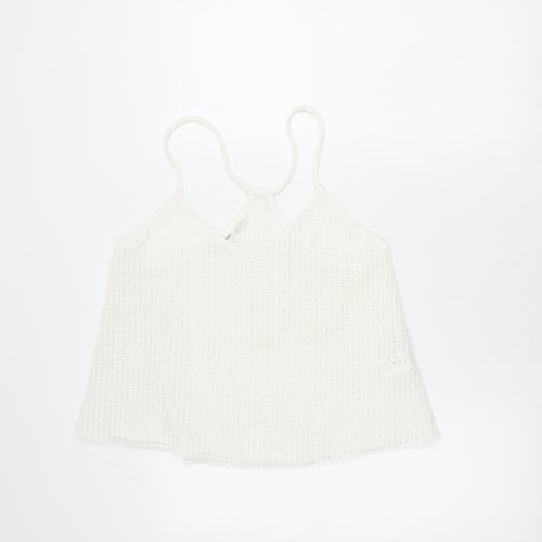 Pull & Bear Women White Knit Tank Top M Camisole Spaghetti Strap
