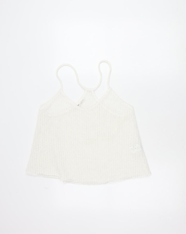 Pull & Bear Women White Knit Tank Top M Camisole Spaghetti Strap