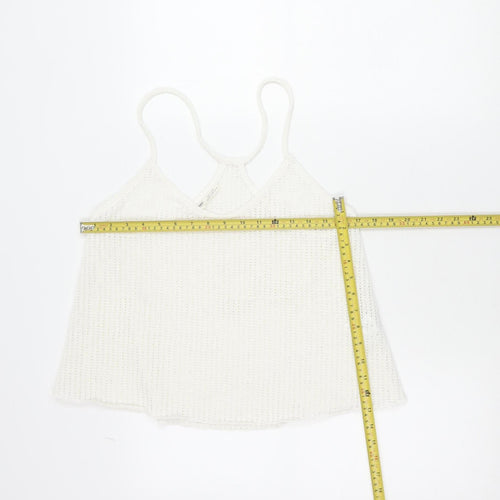 Pull & Bear Women White Knit Tank Top M Camisole Spaghetti Strap