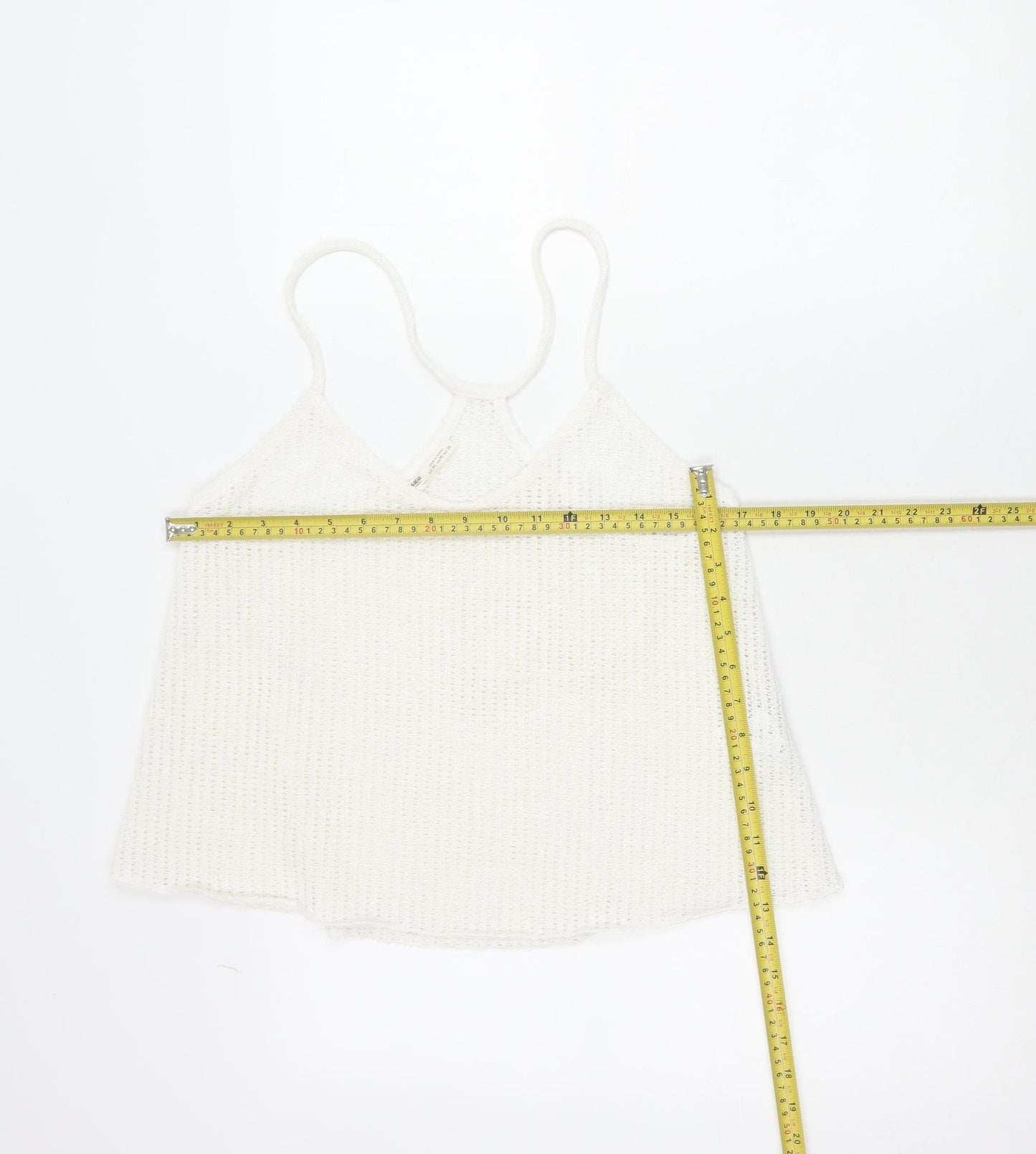 Pull & Bear Women White Knit Tank Top M Camisole Spaghetti Strap