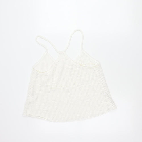 Pull & Bear Women White Knit Tank Top M Camisole Spaghetti Strap