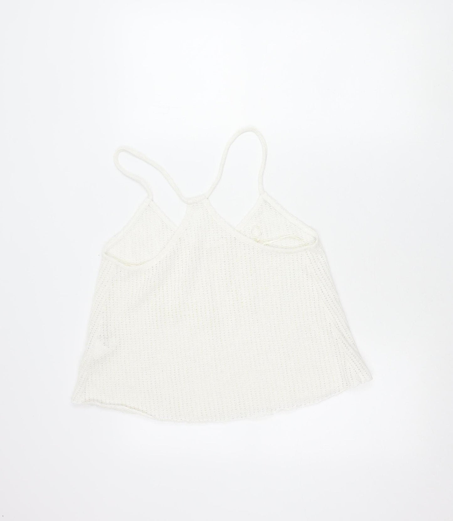 Pull & Bear Women White Knit Tank Top M Camisole Spaghetti Strap
