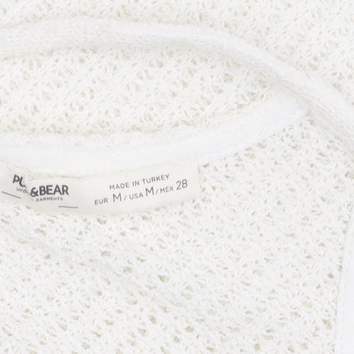 Pull & Bear Women White Knit Tank Top M Camisole Spaghetti Strap
