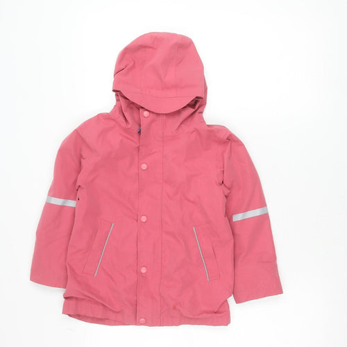 Mini Boden Girls Pink Rain Coat Jacket 5-6 Years Hooded Reflective Lined