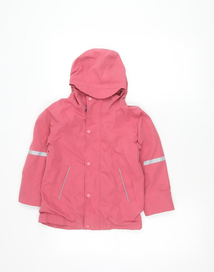 Mini Boden Girls Pink Rain Coat Jacket 5-6 Years Hooded Reflective Lined