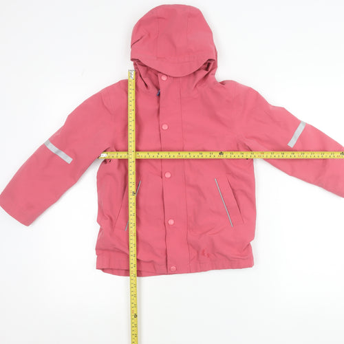 Mini Boden Girls Pink Rain Coat Jacket 5-6 Years Hooded Reflective Lined