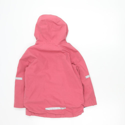 Mini Boden Girls Pink Rain Coat Jacket 5-6 Years Hooded Reflective Lined