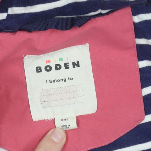 Mini Boden Girls Pink Rain Coat Jacket 5-6 Years Hooded Reflective Lined